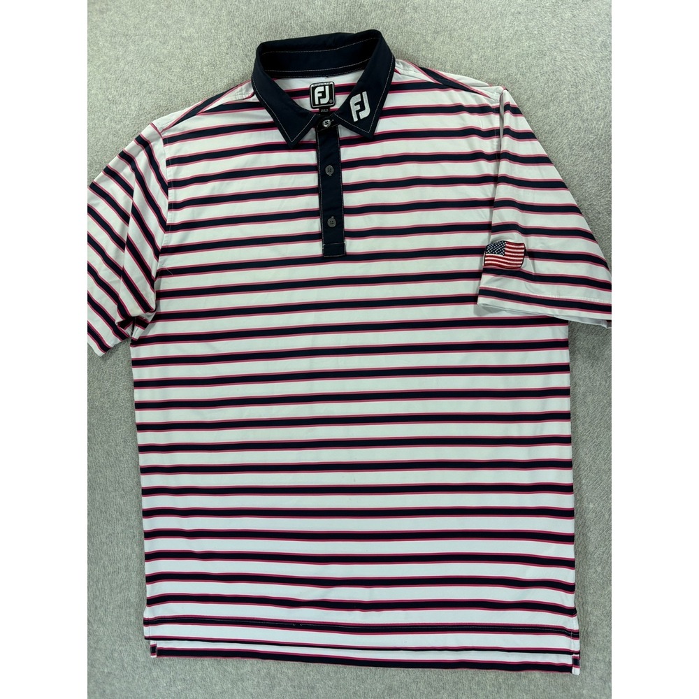Footjoy Athletic Fit Performance Striped S/S Golf Polo Shirt (Men's 2XL) White